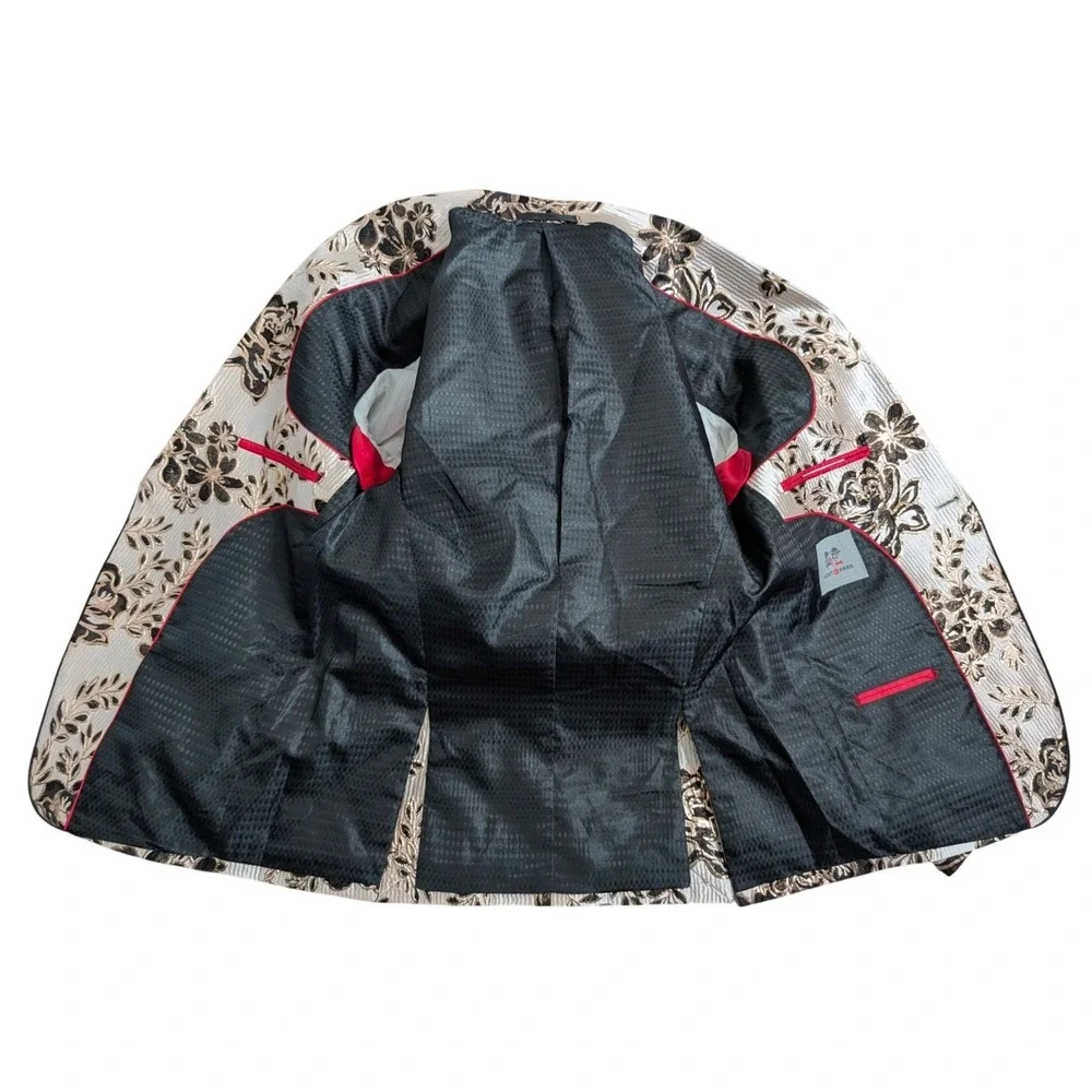 Floral Brocade Blazer Men 36R Cream Black Jacquard Prom Event Old‎ Money Party